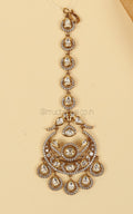 Gold Polish Kundan Maang Tikka with Bird In It