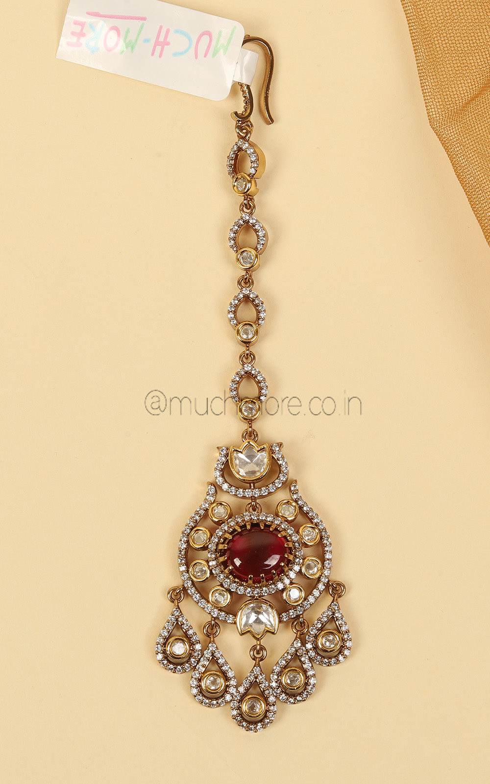 Ruby Kundan And Diamond Maang Tikka In Gold Polish For Women