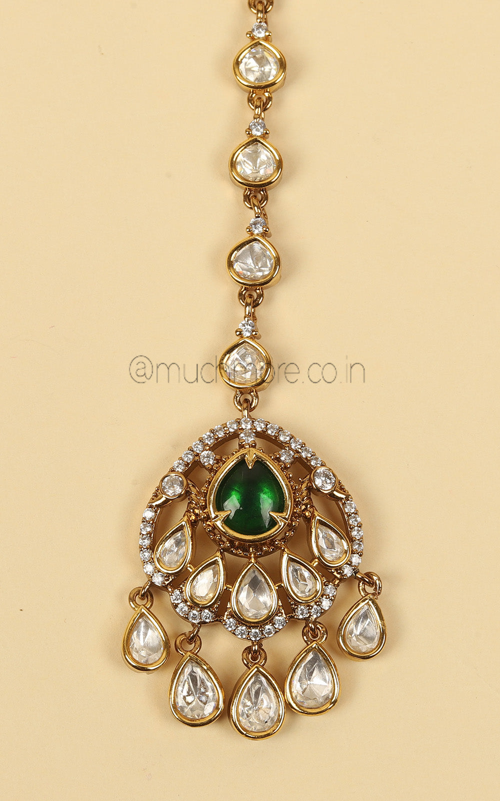 Emerald Green Kundan Designer Tiny Maang Tikka