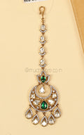 Chandbali Style Kundan Emerald Green With Diamonds Maang Tikka