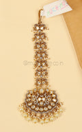 Gold Polish Kundan With Pearls Maang Tikka For Bride To Be