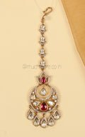 Chandbali Style Kundan Ruby With Diamonds Maang Tikka