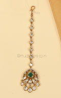 Tiny And Statement Emerald Green Kundan Diamond Maang Tikka
