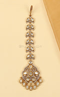 Gold Polish Kundan Maang Tikka With Diamonds For Bride To Be