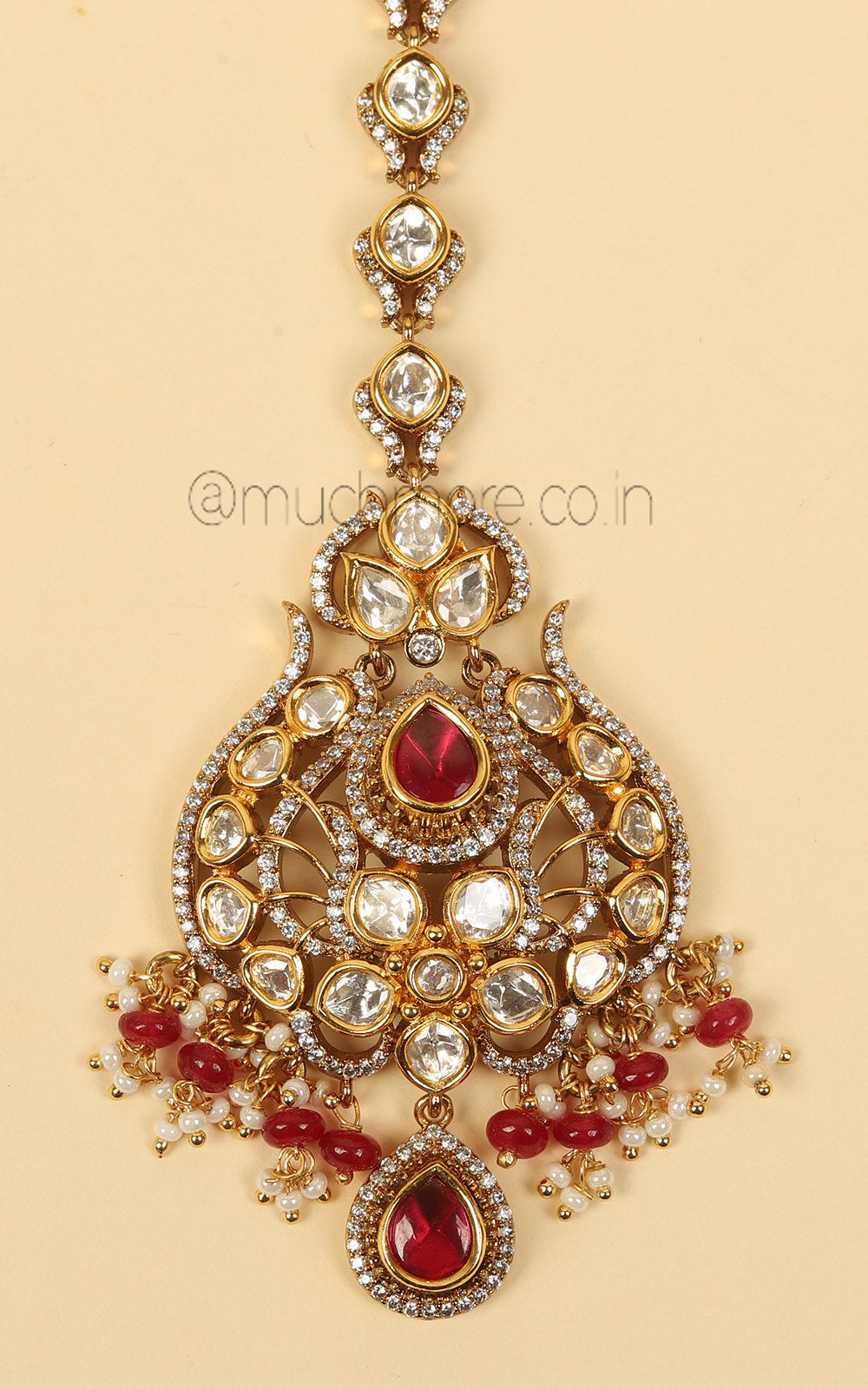 Explore Our Kundan With Diamond Ruby Maang Tikka