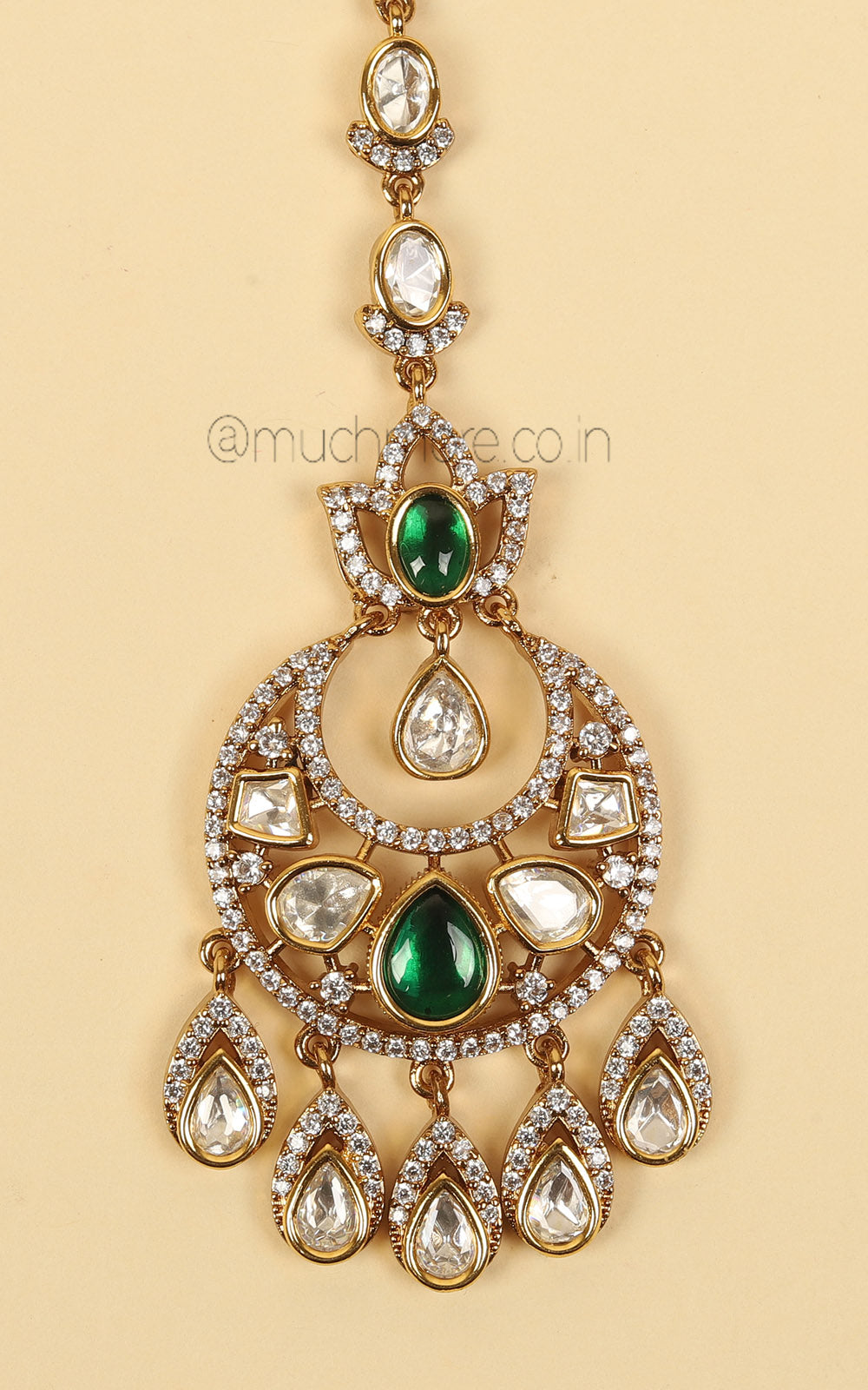 Emerald Green Kundan With Diamonds Maang Tikkas