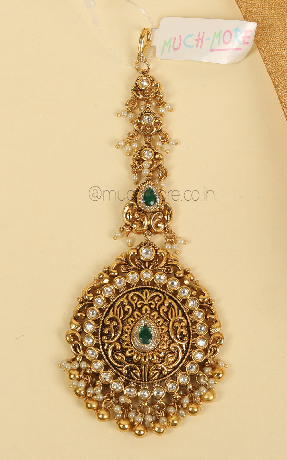 Gold Look Emerald Green Traditional Maang Tikka Online