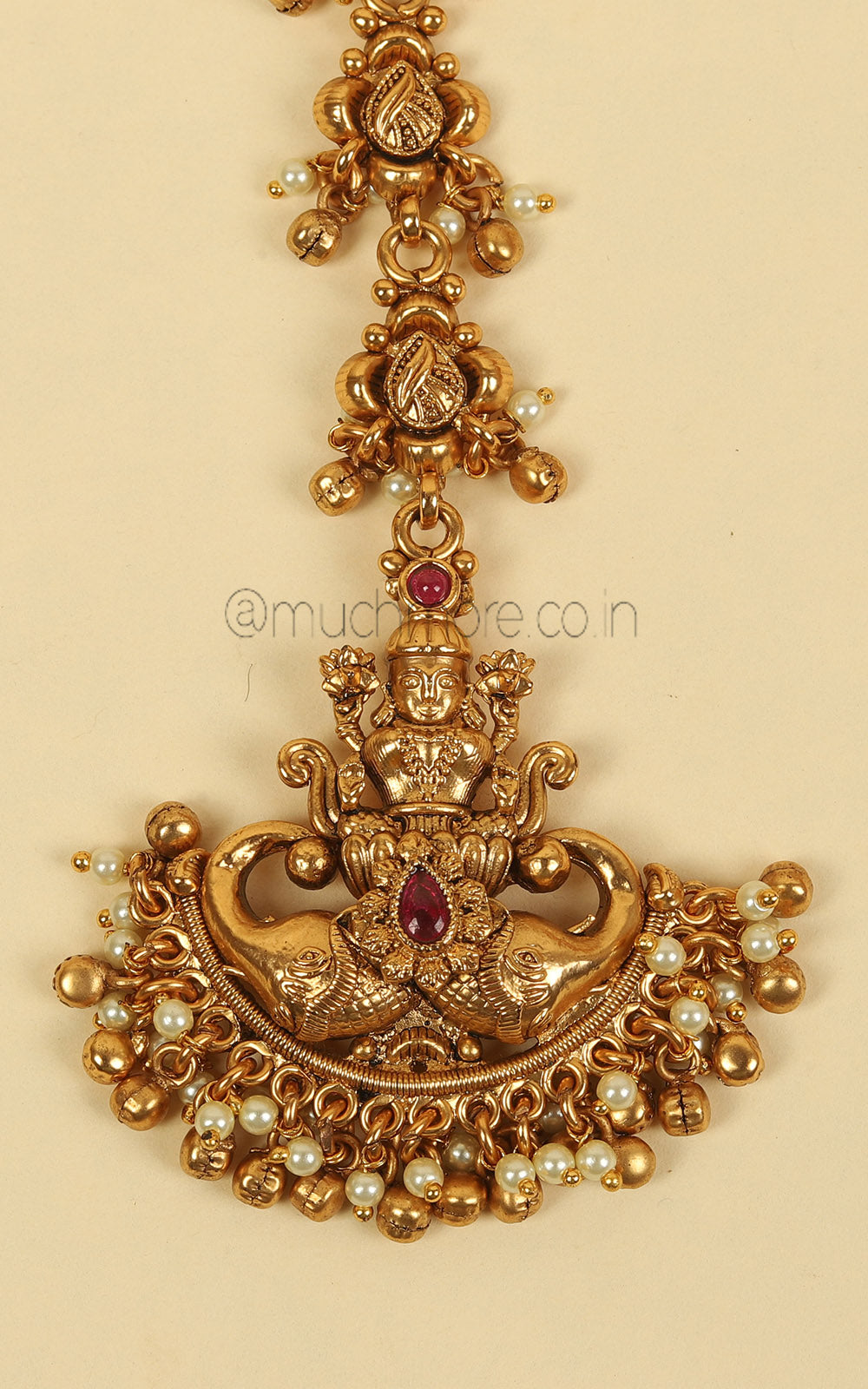 Temple Work Cute And Statement Gold Polish Ruby Maang Tikka
