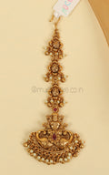 Temple Work Cute And Statement Gold Polish Ruby Maang Tikka