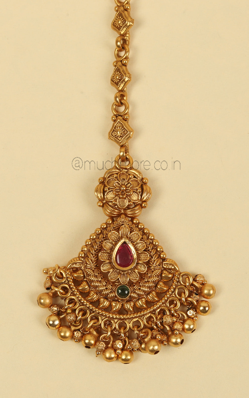 Ruby Green Color Gold Look Small Maang Tikka Online