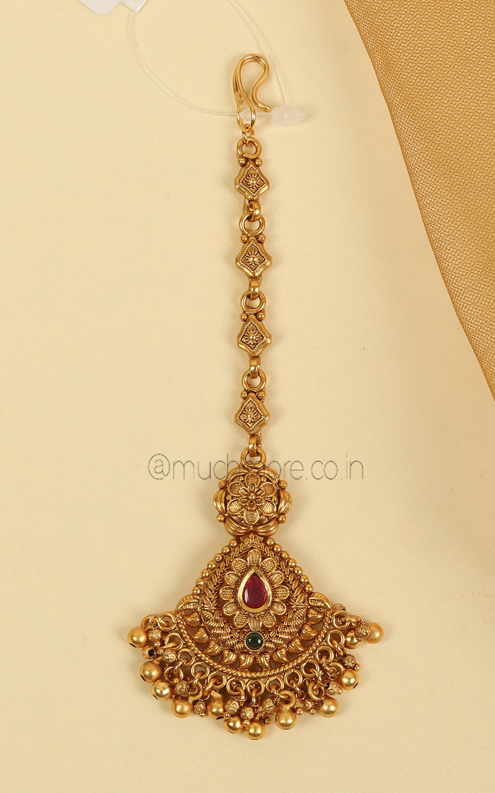 Ruby Green Color Gold Look Small Maang Tikka Online