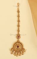 Round Shaped Tiny Ruby Color Traditional Maang Tikka