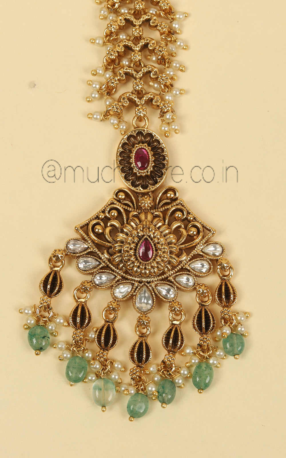 Heavy Bridal Gold Look Ruby Green Maang Tikka Buy Online