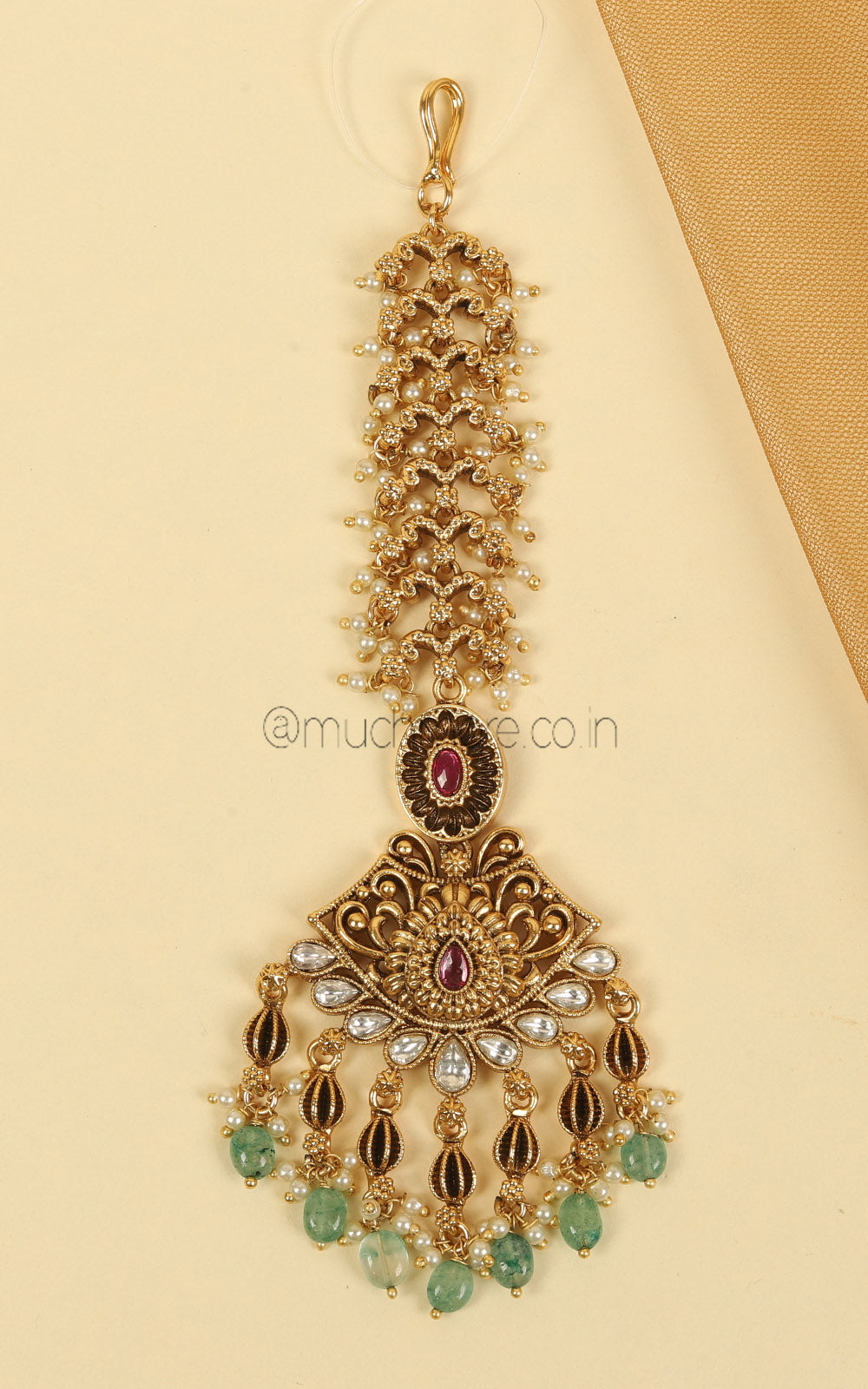 Heavy Bridal Gold Look Ruby Green Maang Tikka Buy Online