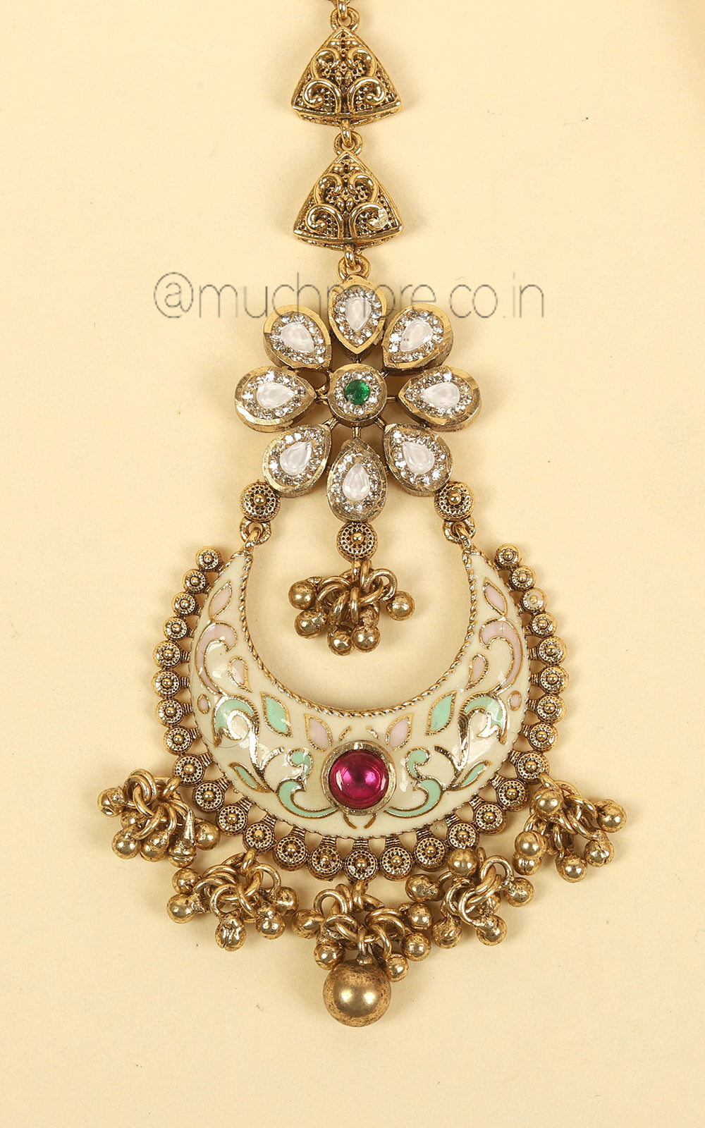 Chandbali Pattern Meenkari Maang Tikka For Bride To Be