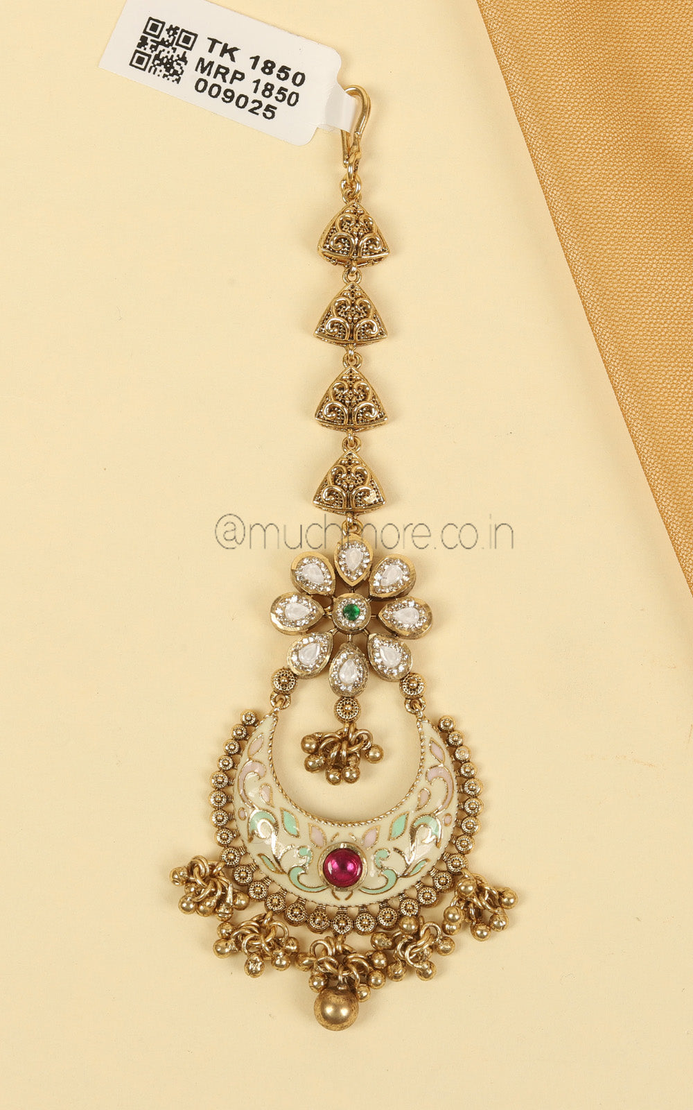Chandbali Pattern Meenkari Maang Tikka For Bride To Be