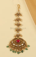 Ruby Green Kundan Designer Gold Polish Maang Tikka