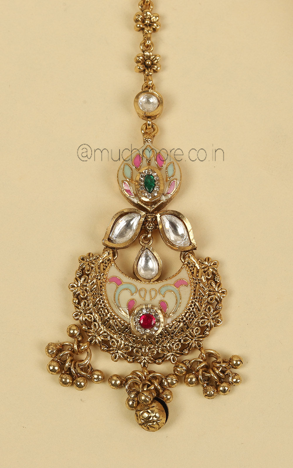 Ruby Green Meenakari Work Cute And Tiny Maang Tikka
