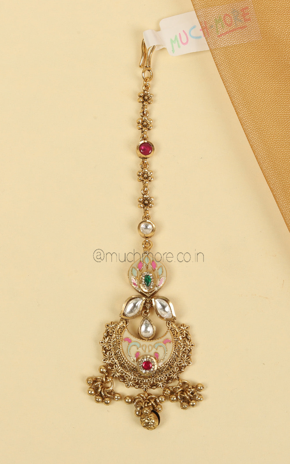 Ruby Green Meenakari Work Cute And Tiny Maang Tikka