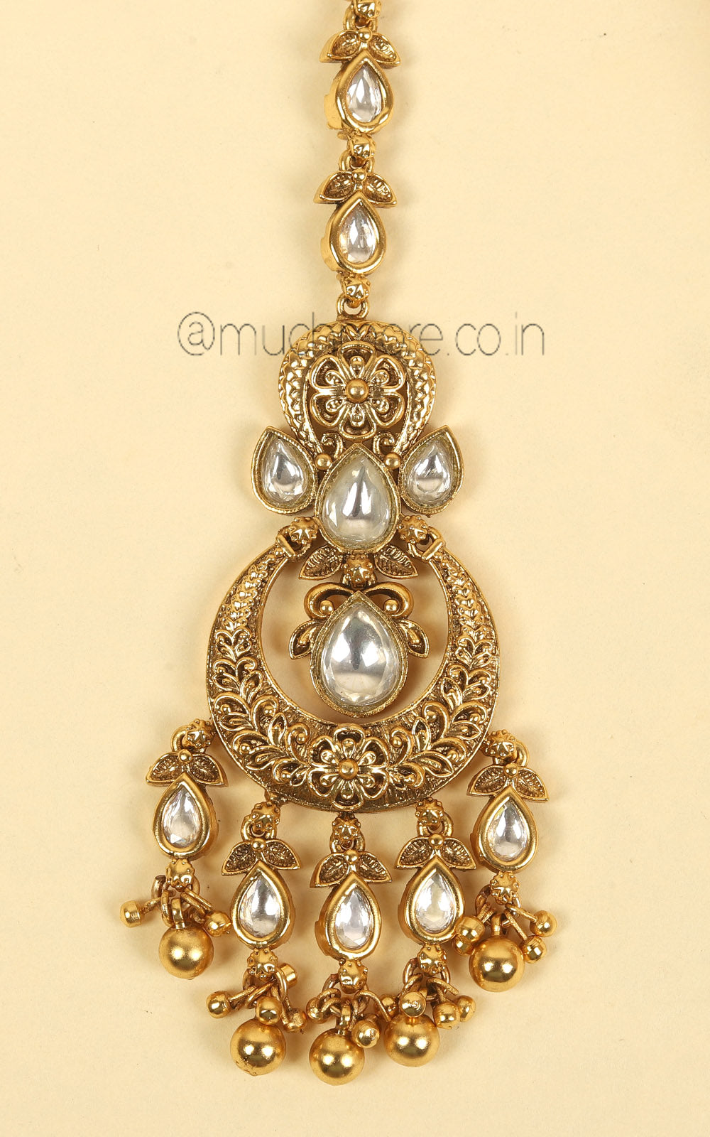 White Kundan Gold Polish Women Maang Tikka