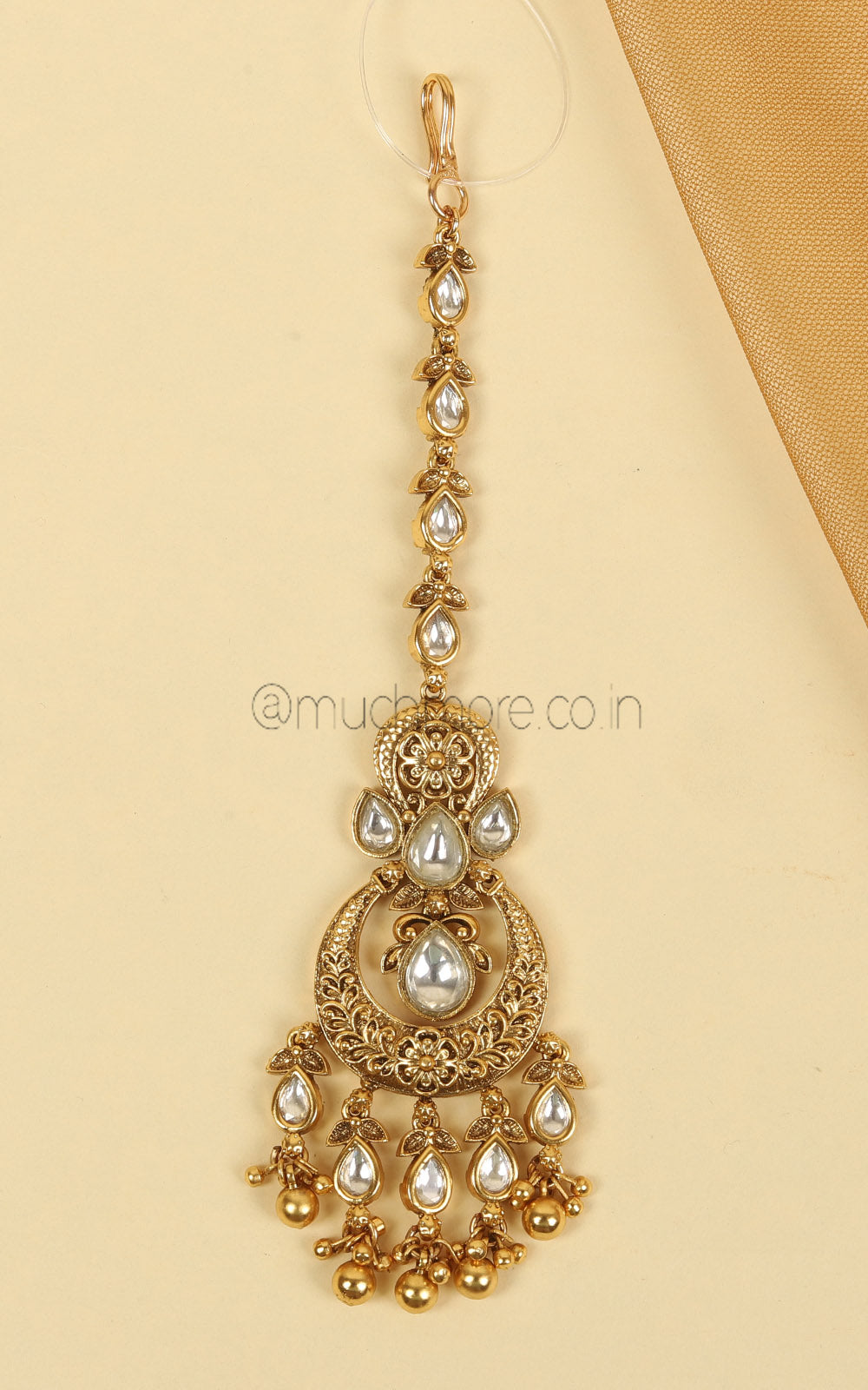White Kundan Gold Polish Women Maang Tikka
