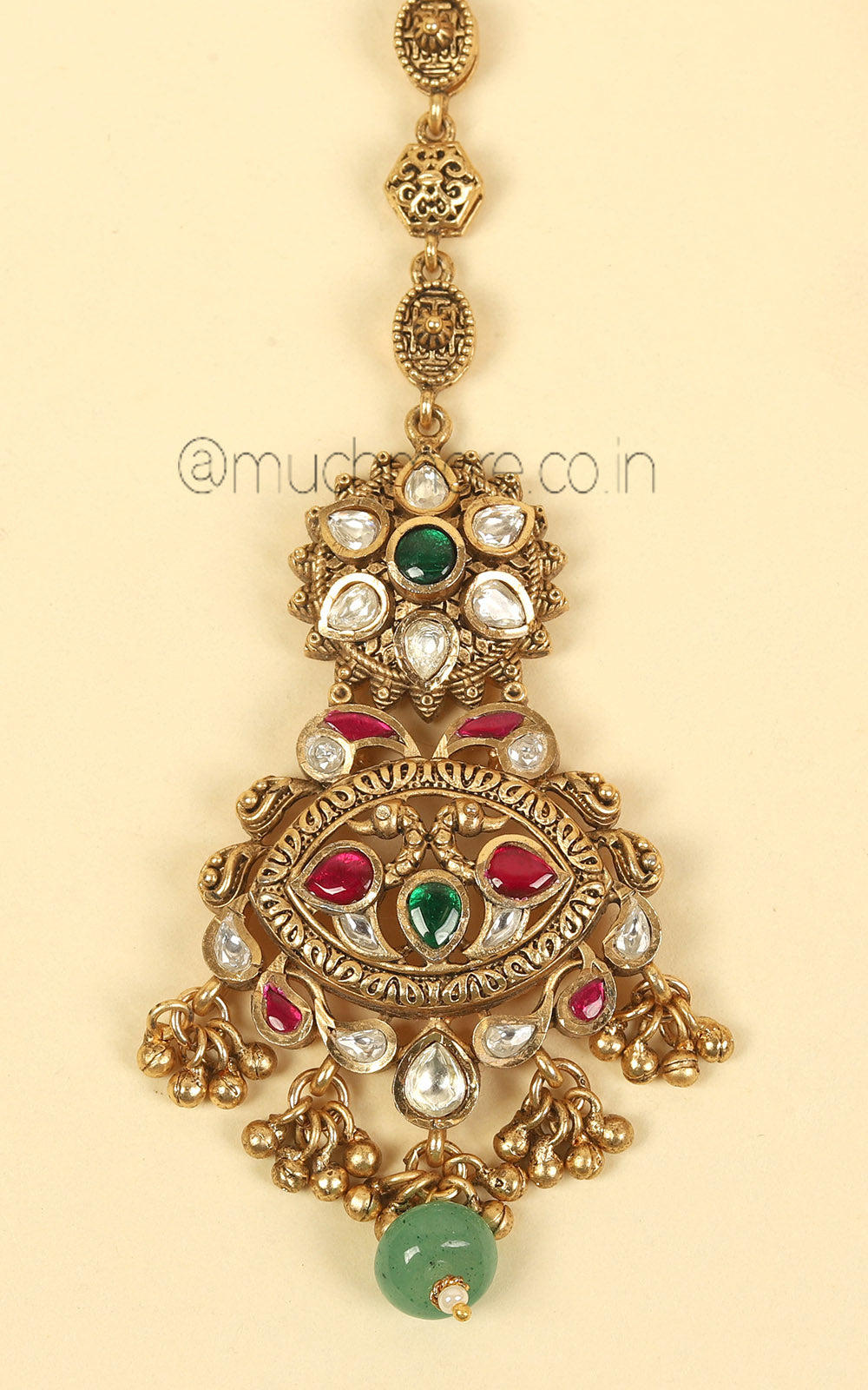 Ruby Green Gold Look Peacock Ruby Green Maang Tikka