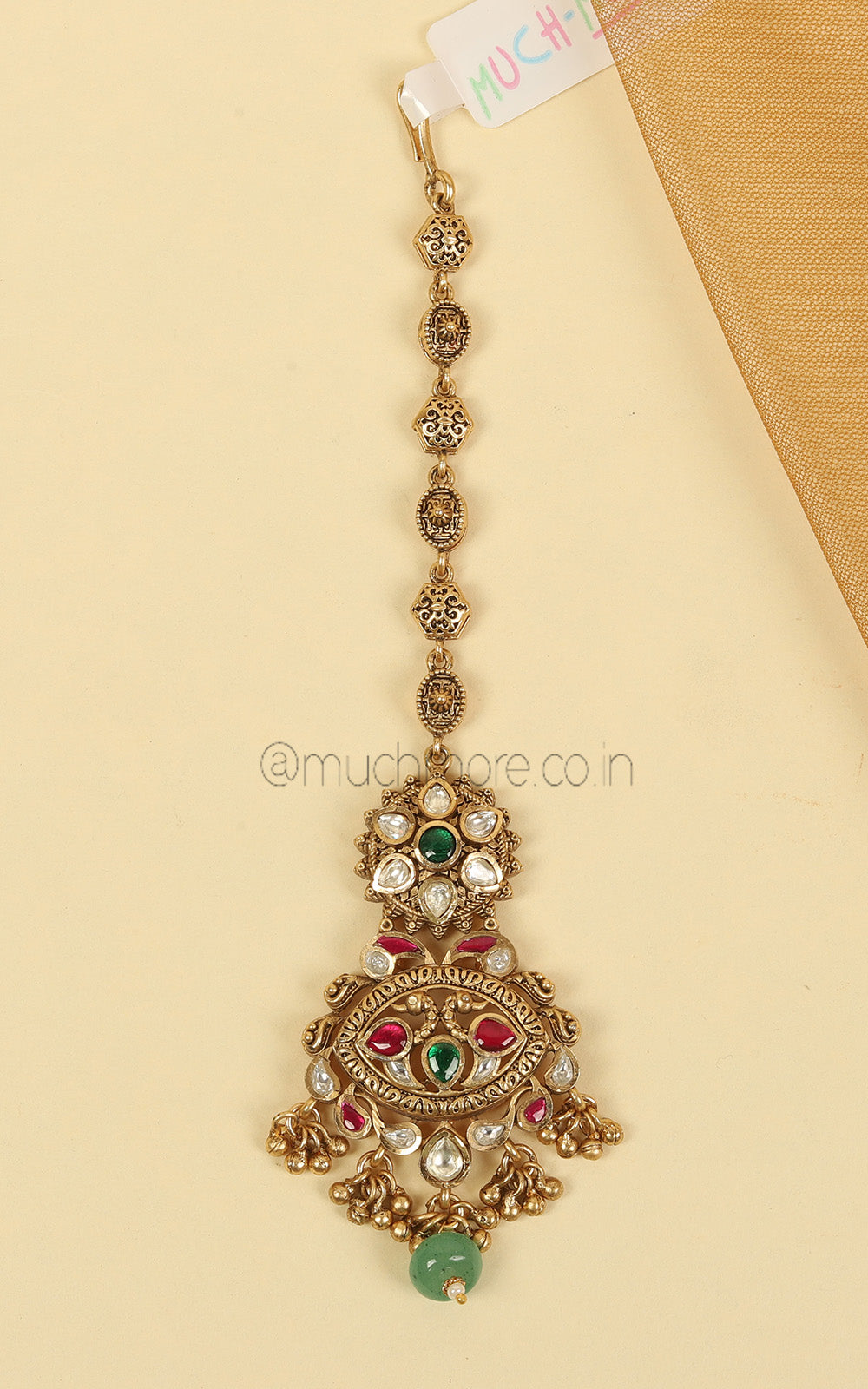 Ruby Green Gold Look Peacock Ruby Green Maang Tikka