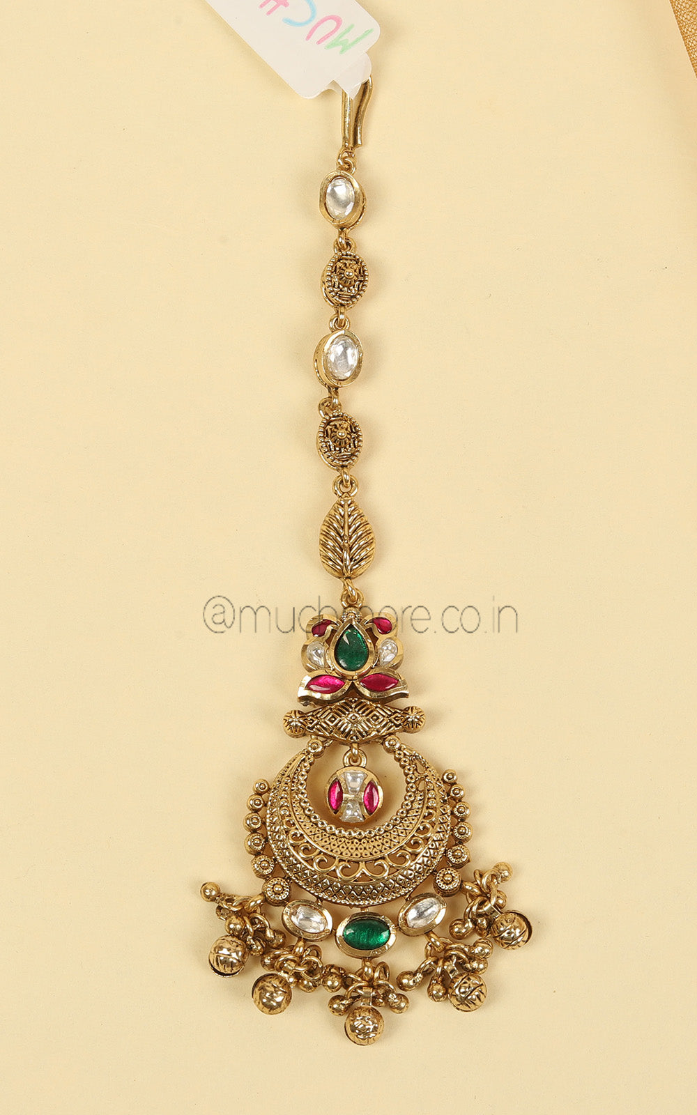 Ruby Green Gold Polish Maang Tikka Premium Ethnic Jewellery