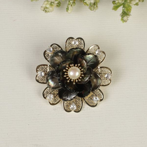 Buy Black Gold Tone Flower Pin Brooch In India