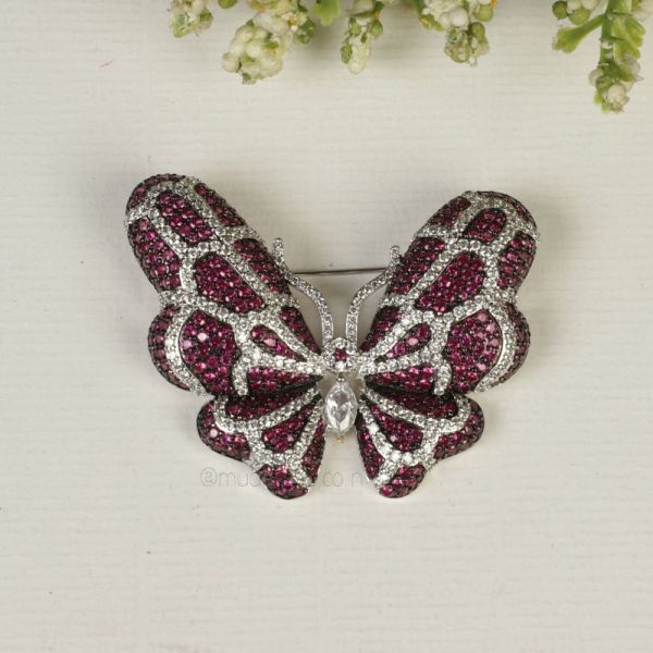 Diamond Studded Butterfly Pink Brooch