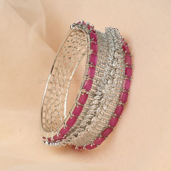 Ruby With Silver Polish Broad  Bracelet Online