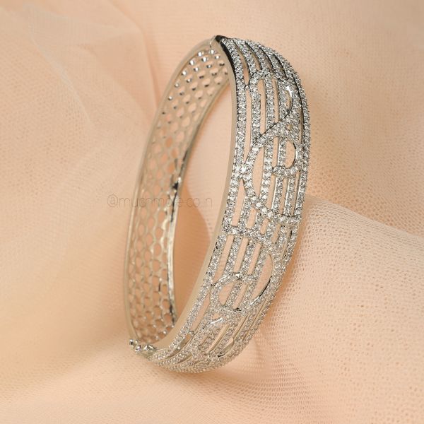 Silver Plated Kada Pattern Women Diamond Bracelet