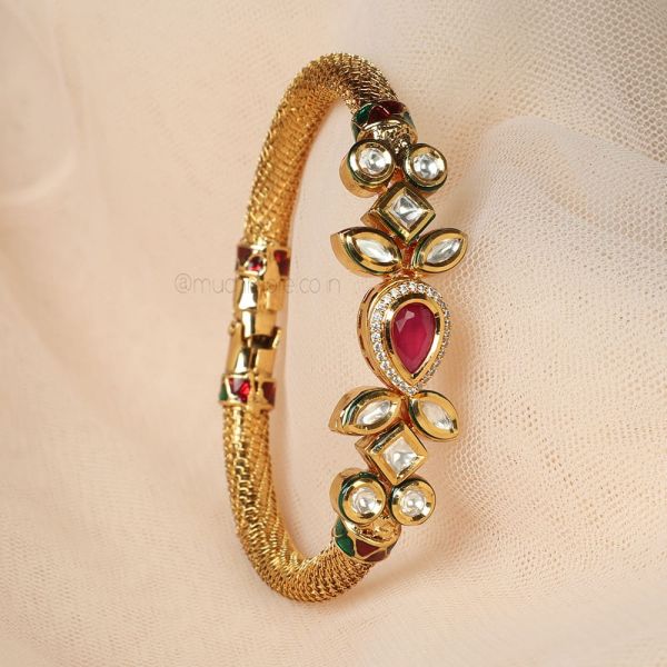 Kundan Gold Polish Ruby Women Kada Bracelet 