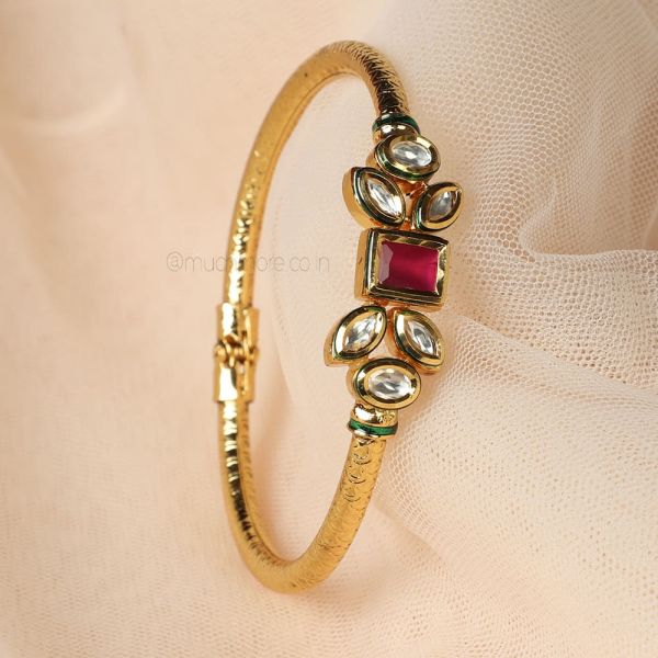 Much More Kundan Gold Polish Ruby Bracelet 