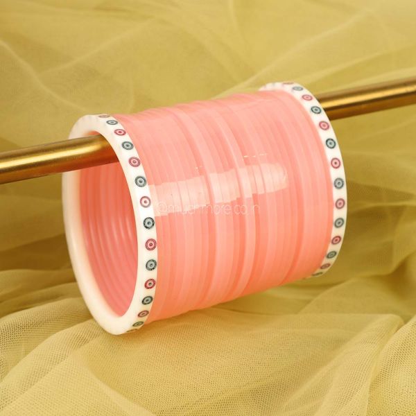 Pink Tone Wedding Choora With Dot Bangles