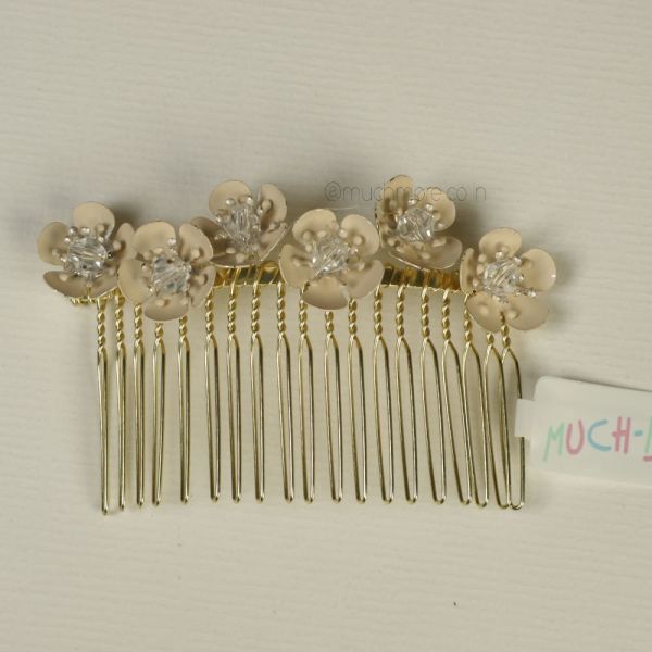 Dull Gold Tone Women Flower Comb Clip