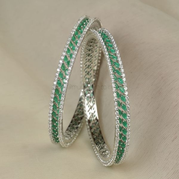 Silver Plated Green American Bangles Online 