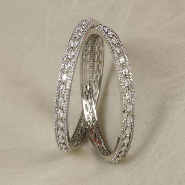 Much More Silver Plated AD Bangles Set Of 2 