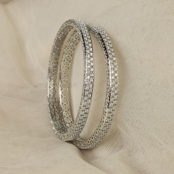Silver Polish Sleek Set Of 2 Bangles By Much More
