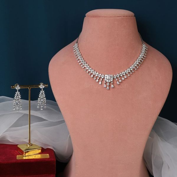 Sterling Silver Polish Diamonds Necklace Set