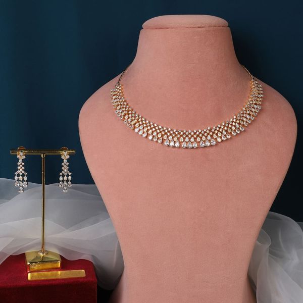 Gold Plated Diamond Necklace Set By Much More