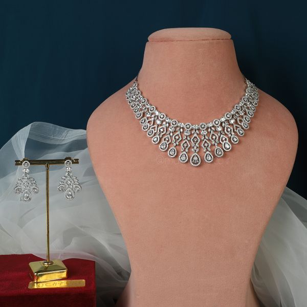 Silver Plated Diamond Bridal Necklace Set