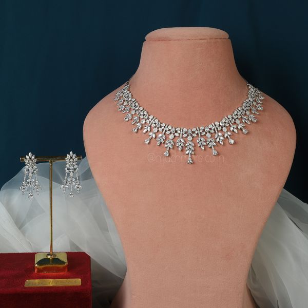Shop Silver Tone Artificial Diamond Necklace Set