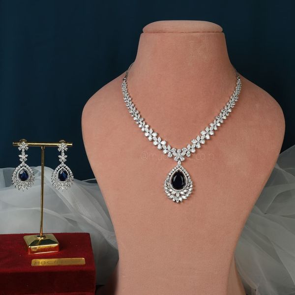 Sapphire Blue Diamond Pendant Style Necklace 