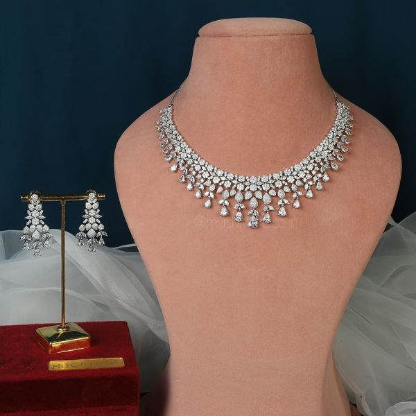 Shop White Micro Diamond Necklace Earrings