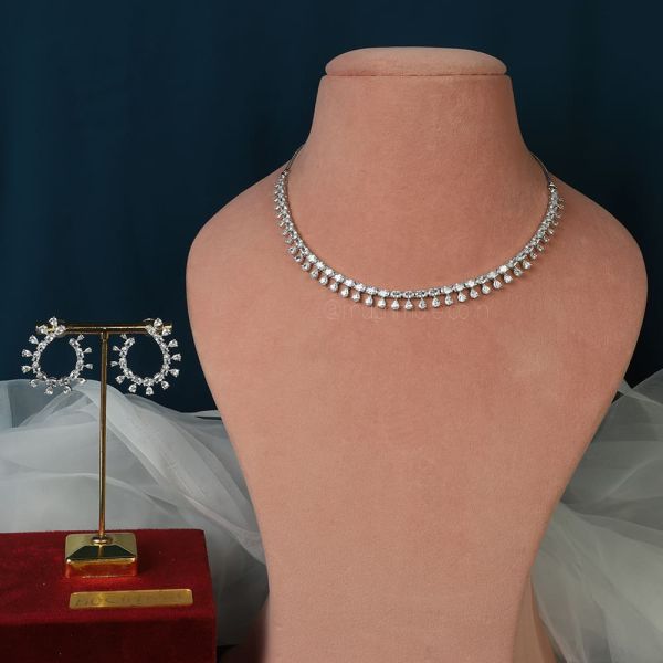 Sleek White Diamond String With Stylish Earrings