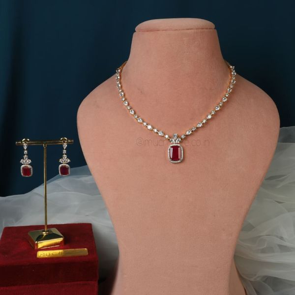 Shop Gold Polish Ruby Diamonds Necklace Set 