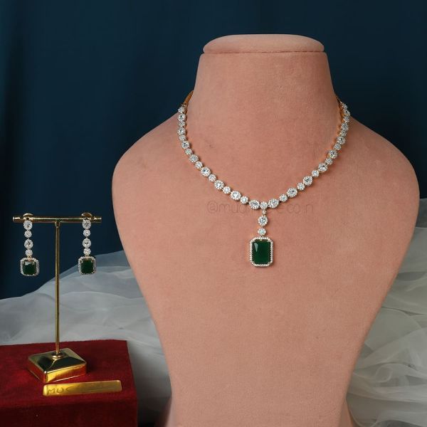 Shop Gold Tone Emerald Diamonds Necklace Set 