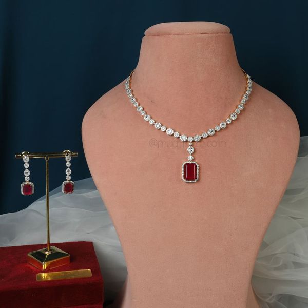 Shop Gold Tone Ruby Diamonds Necklace Set 