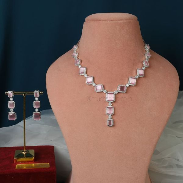 White Polish Baby Pink Diamonds Western Necklace